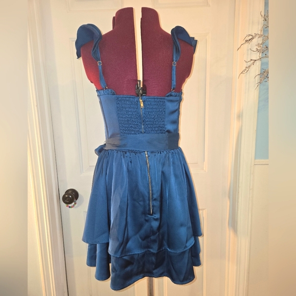 Altar'd State Small Blue Corset Satin Tiered Mini Melney Dress - Picture 6 of 17
